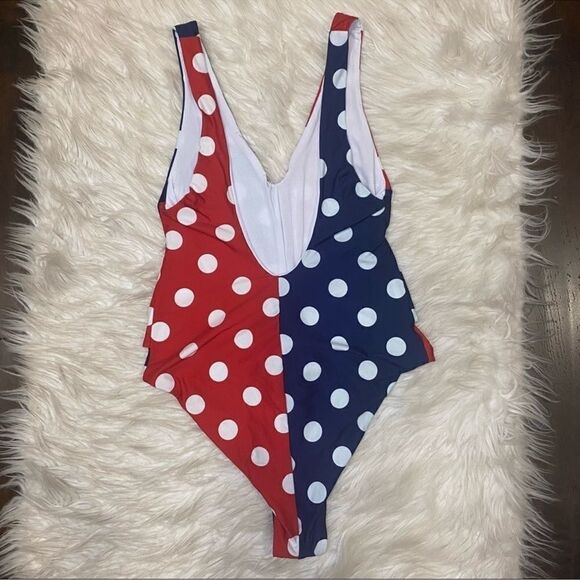 Beach Riot Samira Blue Red Polka Dot Color Block One Piece Swimsuit Sz S - Picture 10 of 16